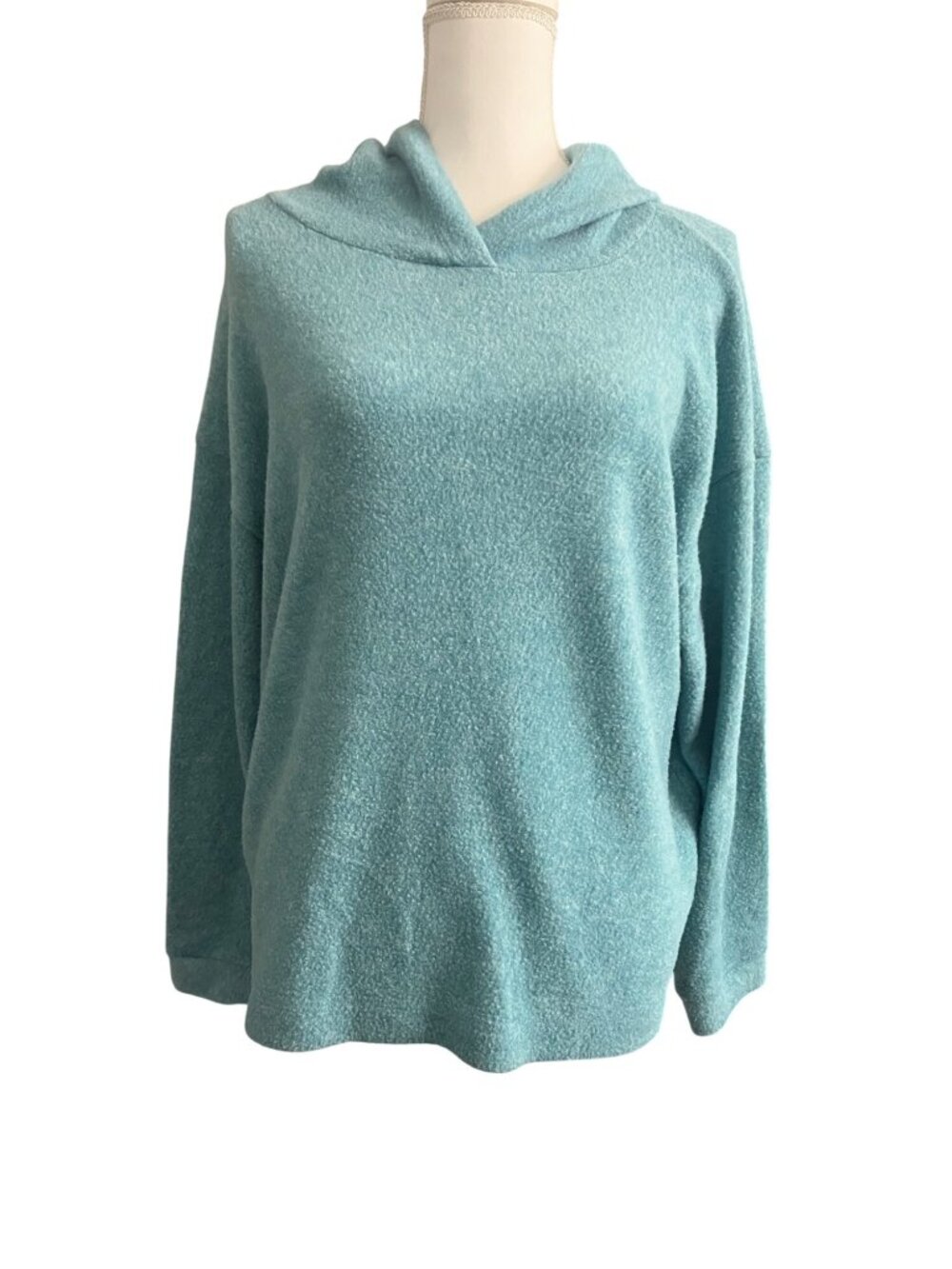 Teal Hooded Fleece Pullover Buttery Soft Cozy Sweater Women's L/XL Zenana